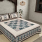 JAIPUR FABRIC Beige & Green Ethnic Motifs Cotton 210 TC Queen Bedsheet & 2 Pillow Covers | Swadesiicart