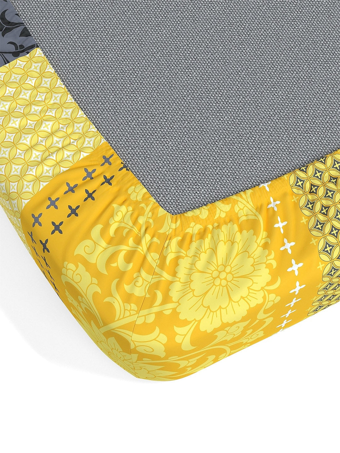 Dreamscape Yellow Ethnic Motifs Cotton 140 TC Fitted Single Bedsheet & 1 Pillow Cover - Swadesiicart