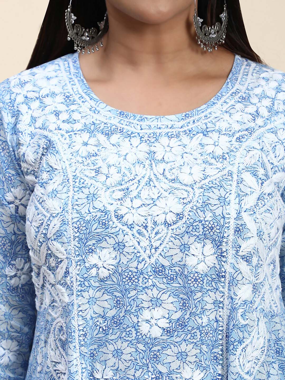 HOUSE OF KARI Floral Embroidered Chikankari Cotton Anarkali Kurta | Swadesiicart