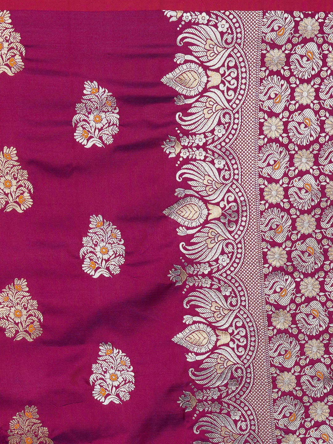 Mitera Magenta Silk Blend Woven Design Banarasi Saree | Swadesiicart