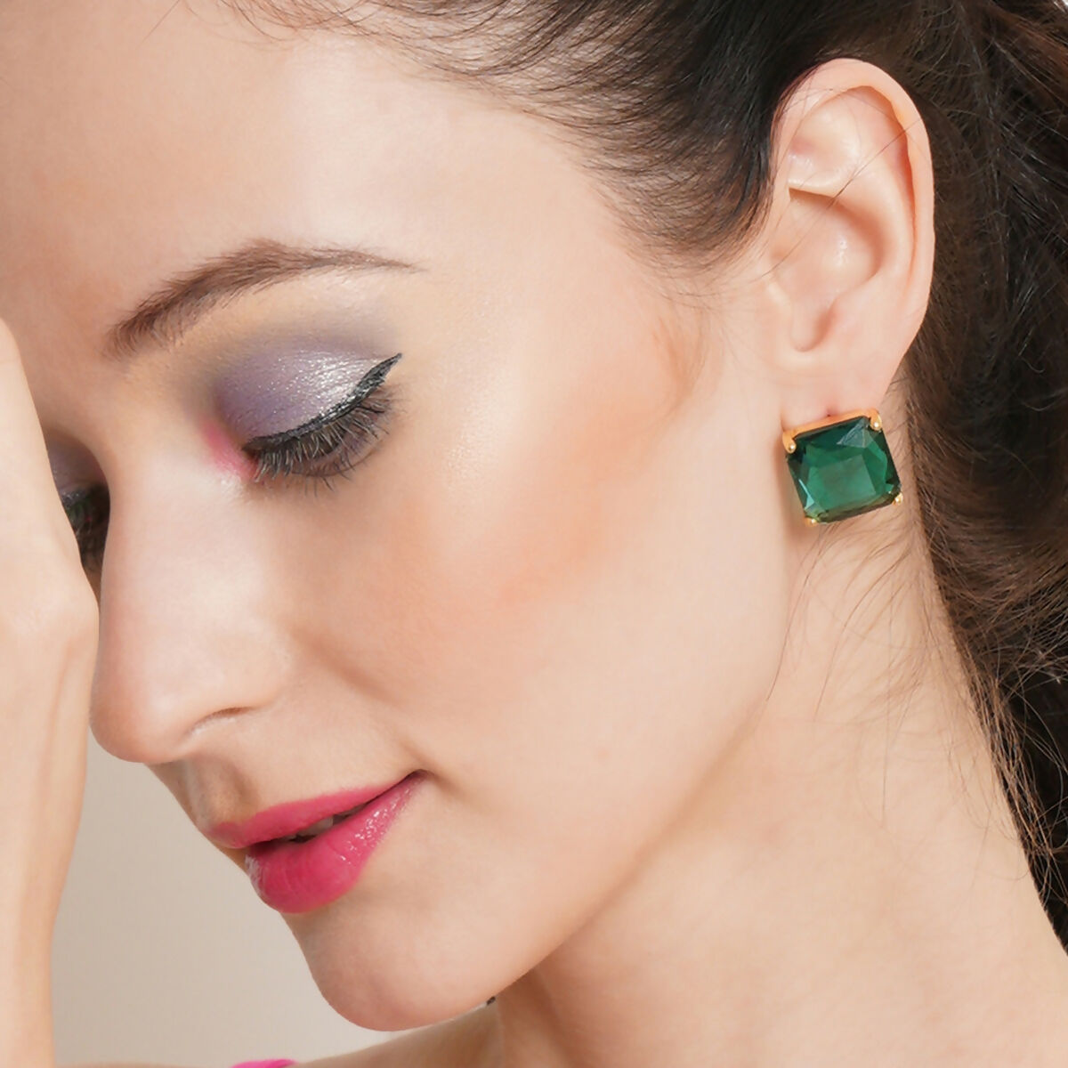 Jade Studs- Ruby Raang | Swadesiicart