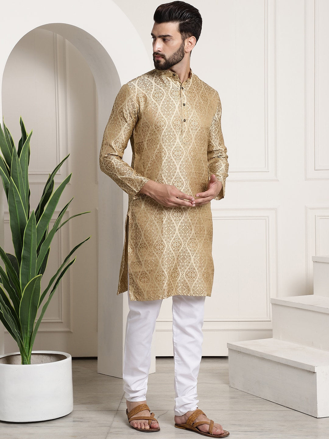 Sojanya Ethnic Motifs Woven Design Regular Kurta With Churidar | Swadesiicart