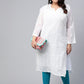 ADA Women Plus Size White Ethnic Motifs Chikankari Embroidered Georgette Handloom Kurta With Slip | Swadesiicart