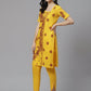 ADA Women Yellow & Maroon Paisley Chikankari Embroidered Sustainable Handloom Kurta with Trousers | Swadesiicart