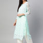 ADA Women Sea Green & White Chikankari Hand Embroidered Straight Sustainable Handloom Kurta | Swadesiicart