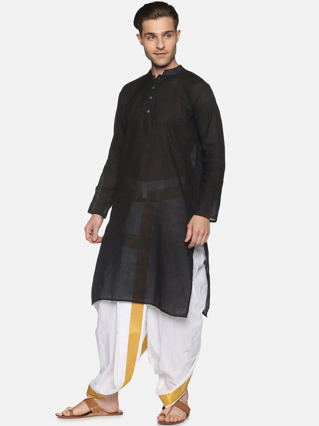 Sethukrishna Men White & Gold-Coloured Solid Readymade Dhoti Pant | Swadesiicart