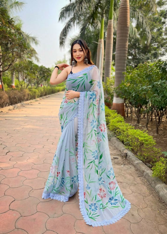 Vamsee Snehalata Sea Green Shimmer Silk Saree - Swadesiicart
