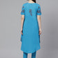 ADA Women Blue & Maroon Chikankari Embroidered High Low Handloom Sustainable Kurta with Trousers | Swadesiicart