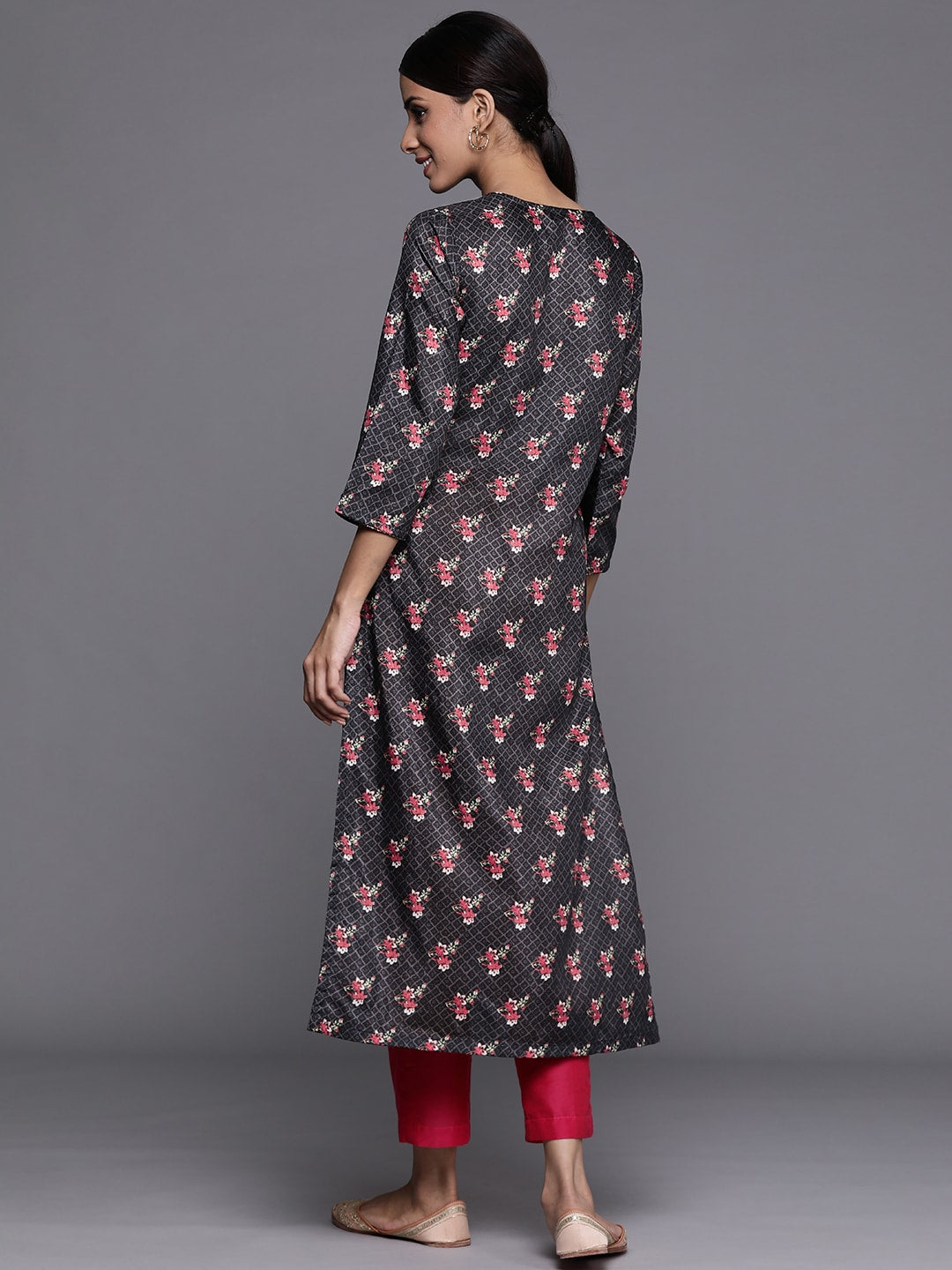 Biba Women Black & Red Ethnic Motifs Printed Kurta - Swadesiicart