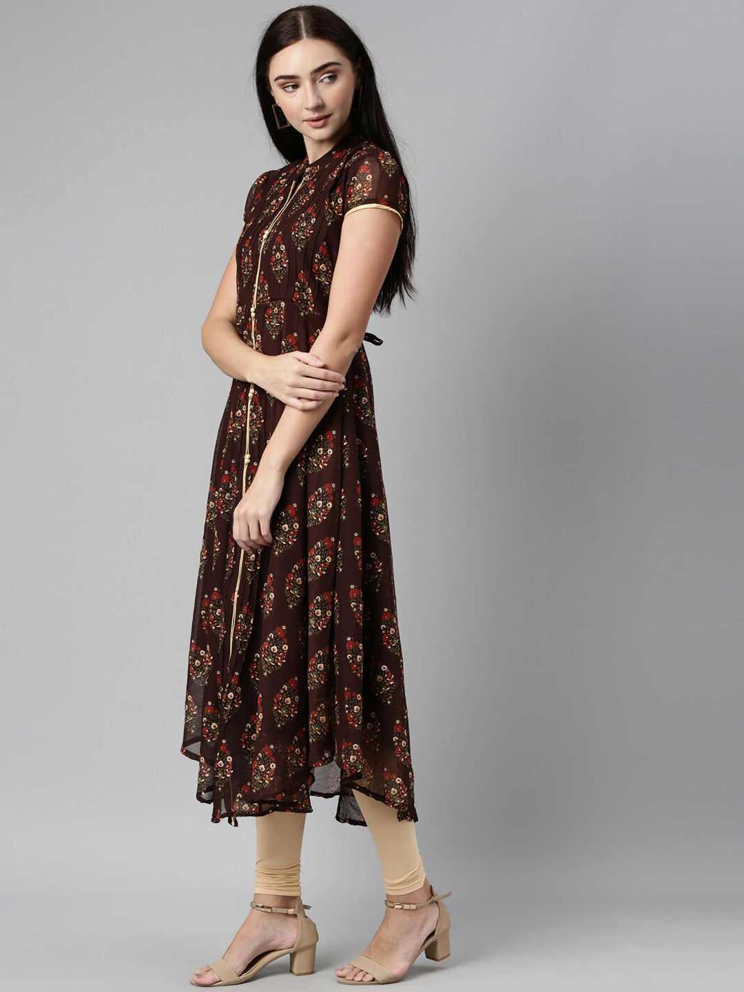 Souchii Women Brown & Red Floral Printed Block Print Kurta - Swadesiicart