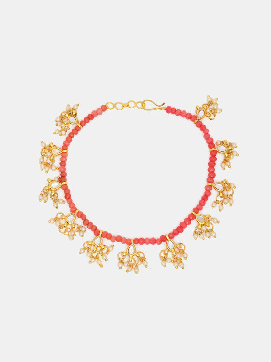 Ruby Raang 22k Gold Polished Stone Anklets | Swadesiicart