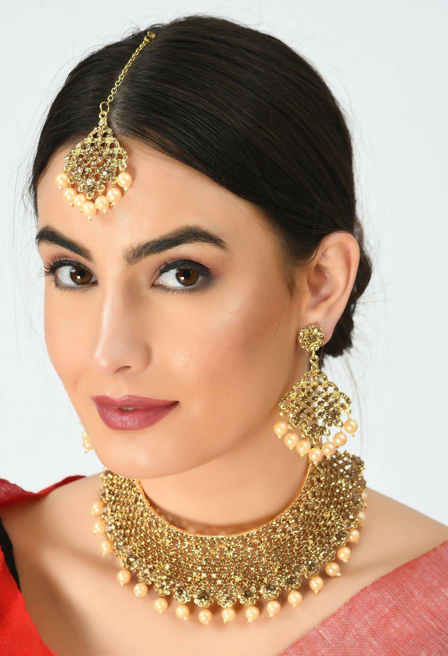 Mominos Fashion Johar Kamal Traditional Rajwadi Design Heavy Golden Color Necklace Set - Swadesiicart