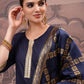 Vishudh Navy Blue Mirror Work Zari Straight Kurta with Palazzo & Dupatta - Swadesiicart