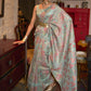 Mitera Turquoise Blue & Pink Floral Zari Silk Blend Banarasi Saree | Swadesiicart