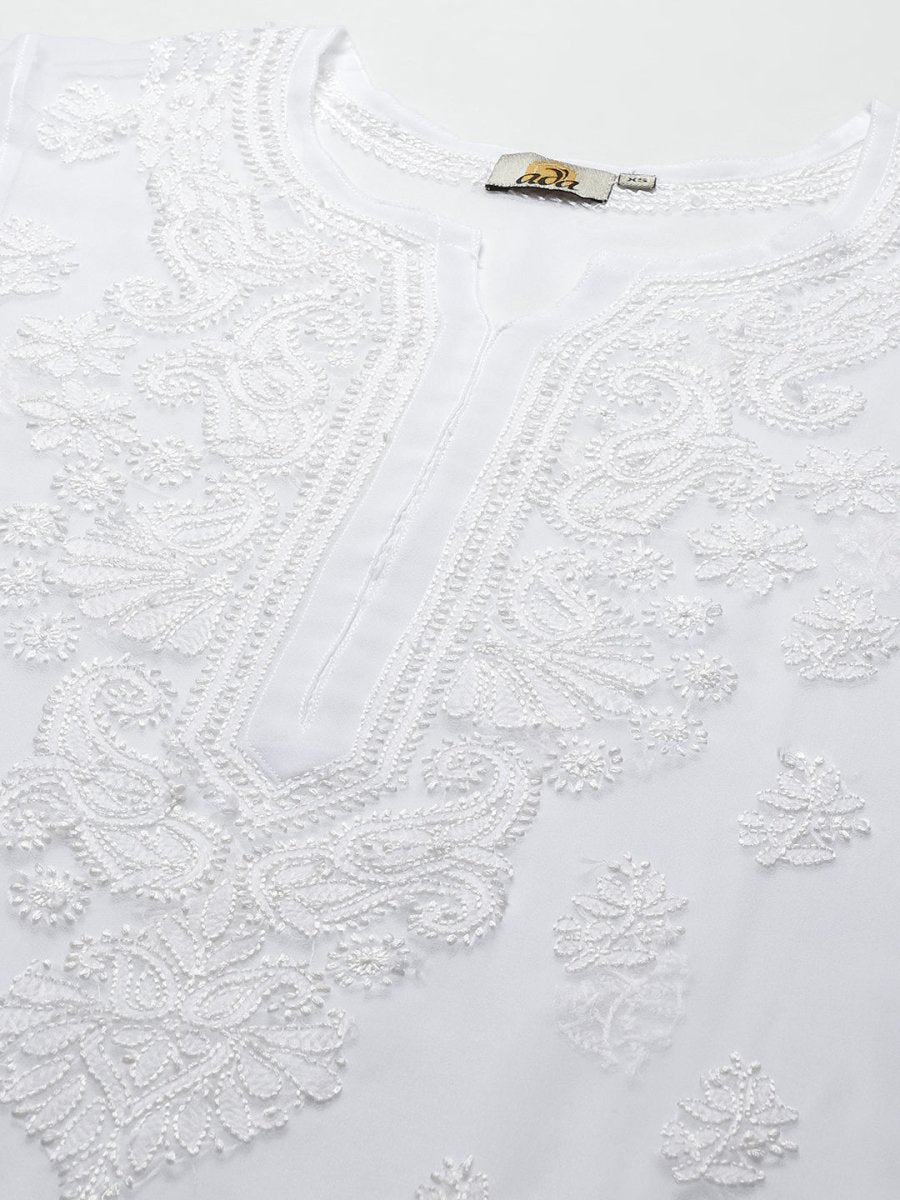 ADA Women White Ethnic Motifs Regular Chikankari Handloom Kurta with Palazzos | Swadesiicart