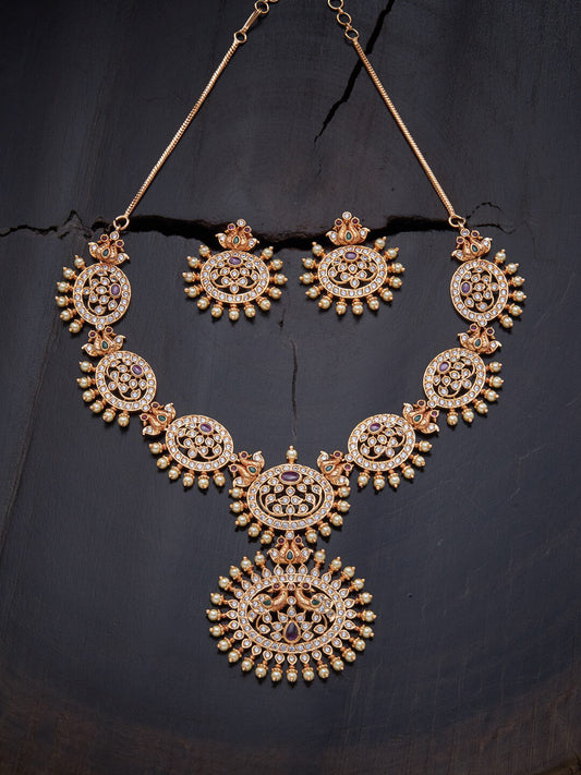 Kushal's Fashion Jewellery Gold-Polished Stone Studded Jewellery Set