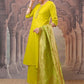 Vishudh Lime Green Gotta Patti Straight Kurta with Palazzo & Dupatta - Swadesiicart