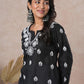 ADA Women Sustainable Black & White Paisley Chikankari Hand Embroidered Straight Kurta | Swadesiicart