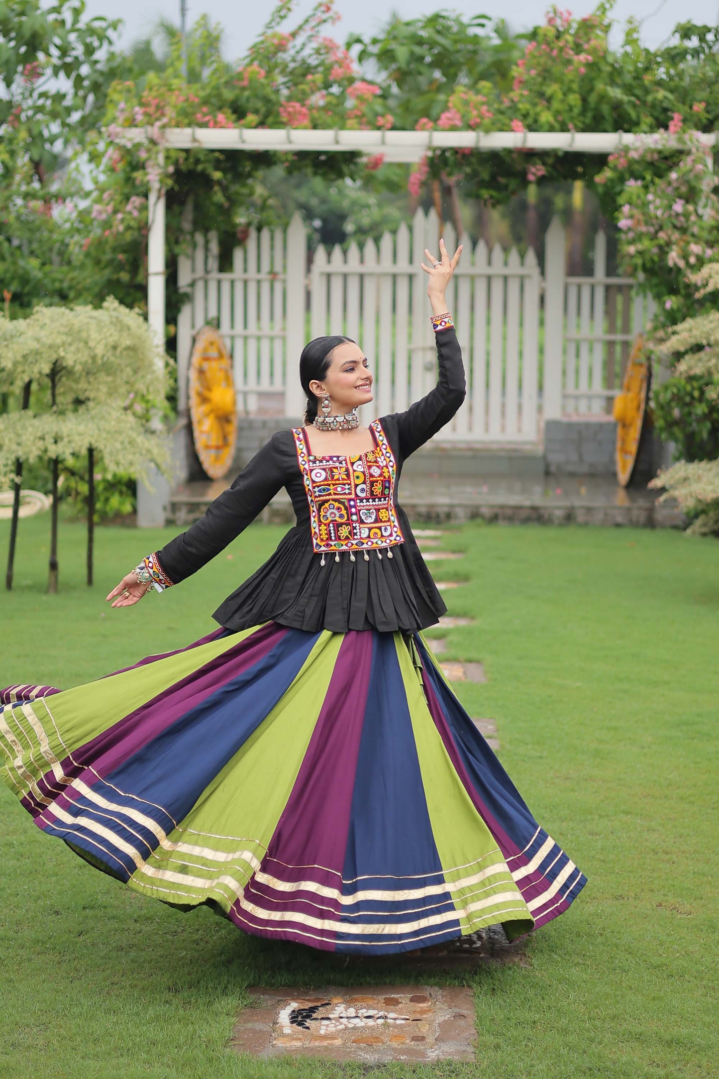 Lorenvalley Fashion Multicolor Rayon with Attractive Gota-Patti Lace Lehenga Choli | Swadesiicart