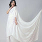Vastranavya White Retro Wavy Polka Stripes Freehand Ready to Wear Saree | Swadesiicart