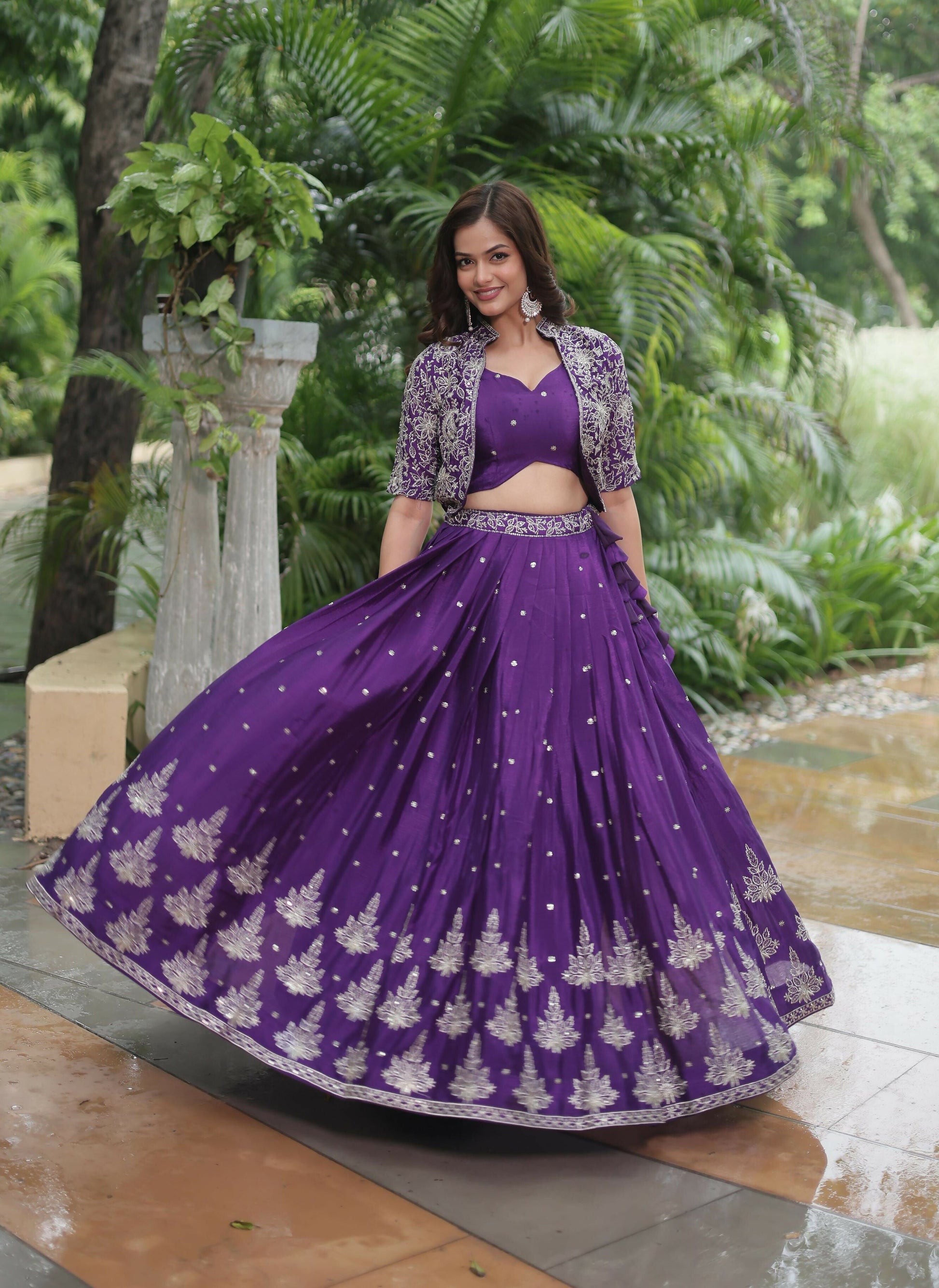 Lorenvalley Pure Chinnon With Rich Embroidered Sequins Work Lehenga Choli with Koti | Swadesiicart
