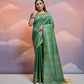 Vishnu Weaves Women's Pista Handloom Raw Silk Woven Border Saree with Blouse - Swadesiicart