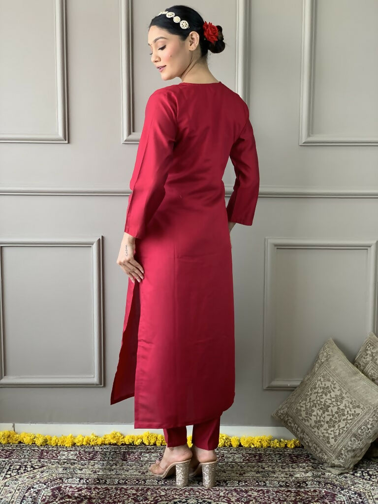 Rani Pink Viscose Chanderi Stitched Suit With Dupatta - Tanisha | Swadesiicart