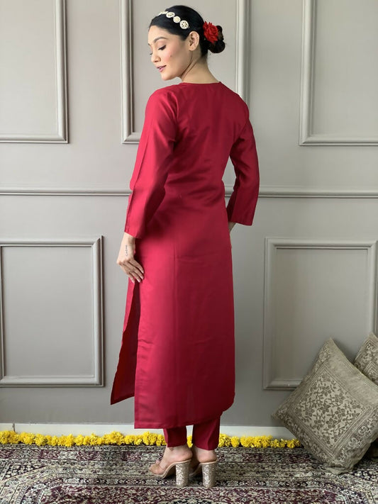 Rani Pink Viscose Chanderi Stitched Suit With Dupatta - Tanisha | Swadesiicart