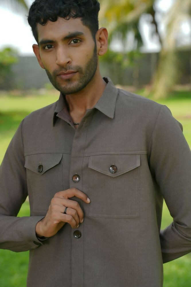 Azure Brown Shacket by Hilo Design