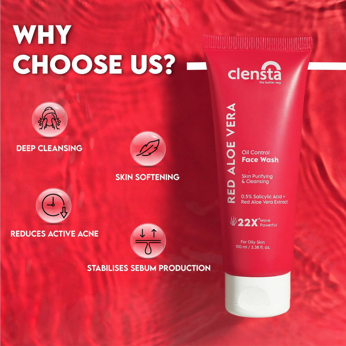 Clensta Red Aloe Vera Oil Control Face Wash - Swadesiicart