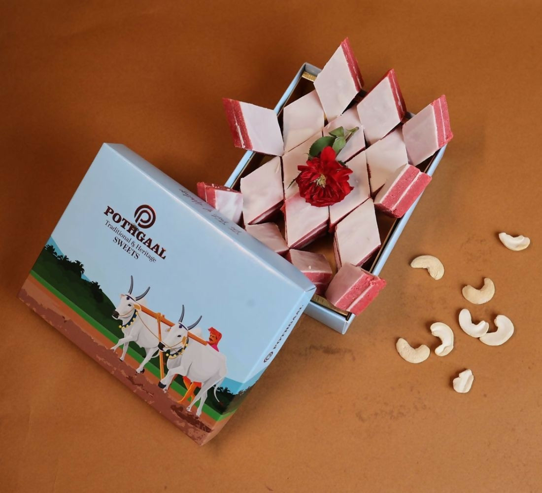 Pothgaal Sweets Kaju Strawberry Burfi | Swadesiicart