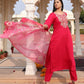 Jyoti Fashion Women's Pink Cotton Silk Hand Work with Floral Printed Kurta Set | Swadesiicart