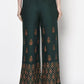 Aniyah Rayon Bottle Green Color Block Print Flared Slip-On Palazzo (AN-219K)