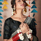 Black Georgette Foil Printed Saree With Unstitched Blouse Piece - Nitya