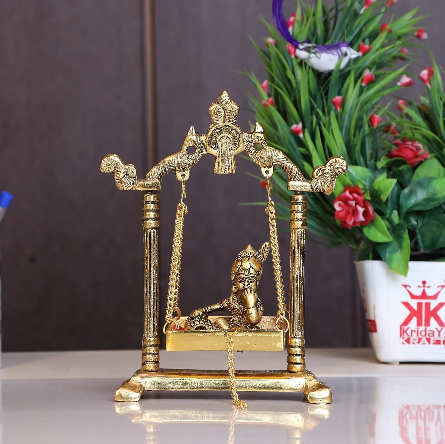 KridayKraft Laddu Gopal on Jhulla Palana Metal Statue - Swadesiicart