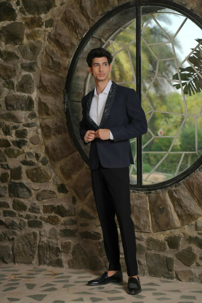 Navy Blue Tailored Co-Ord Set by Hilo Design - Swadesiicart