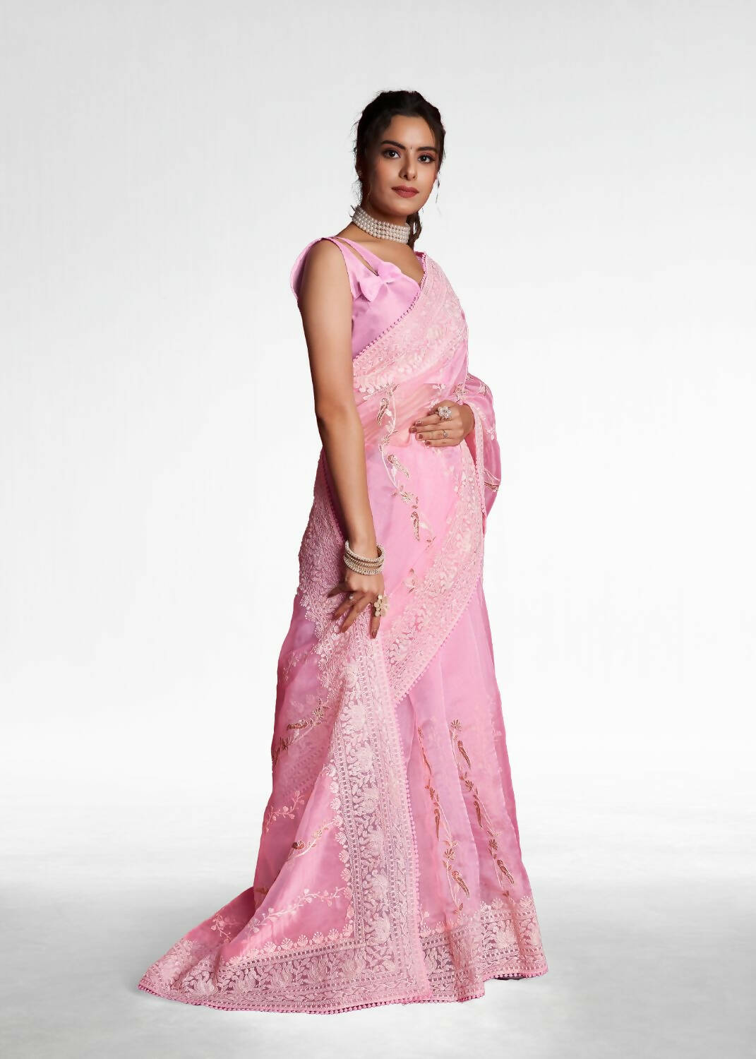 Vamsee Pink Organza Saree - Swadesiicart