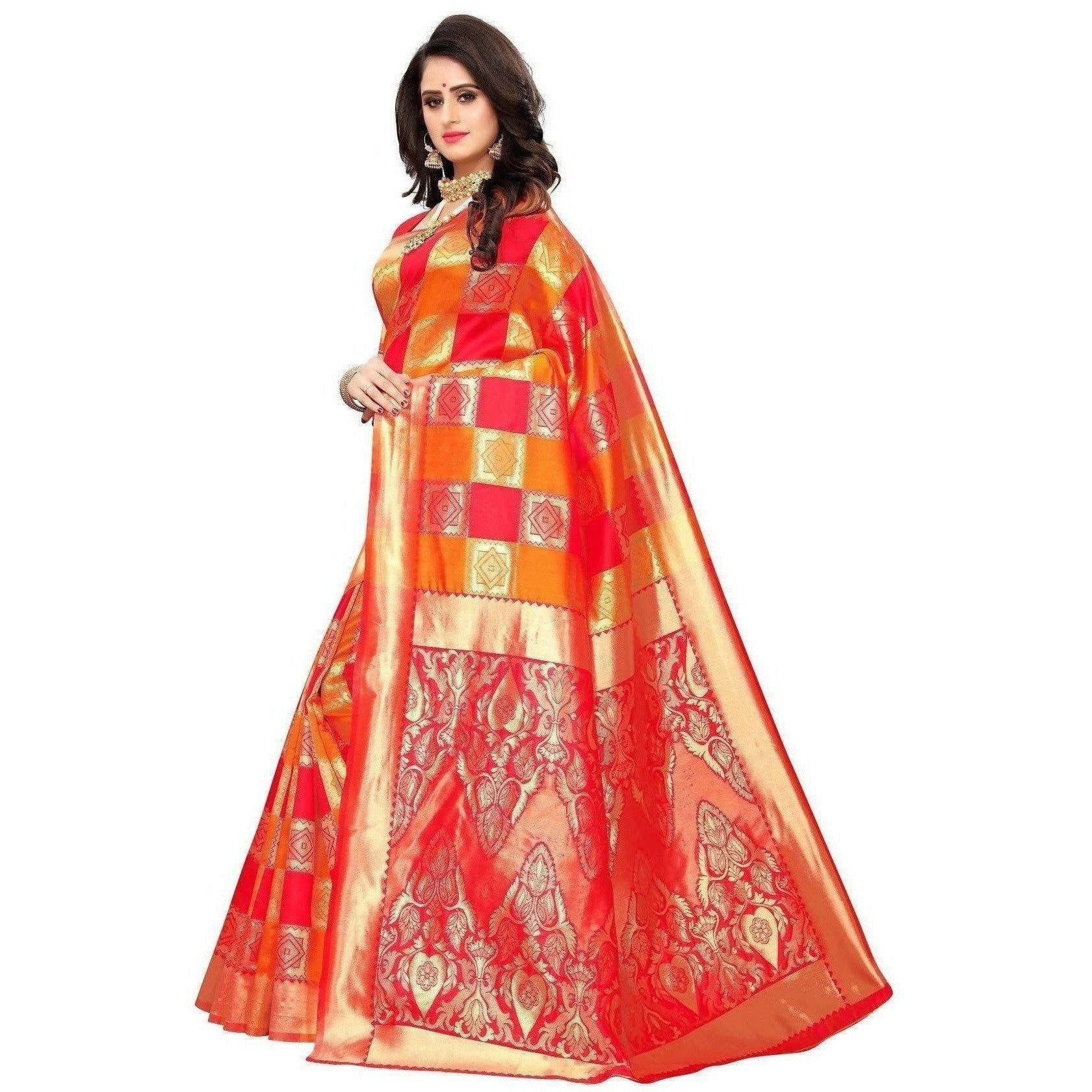 Vamika Banarasi Jaquard Red Weaving Saree (Banarasi 31) | Swadesiicart