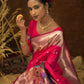 Vishnu Weaves Women's Pink Paithani Silk Zari Woven Saree with Unstitched Blouse - Swadesiicart