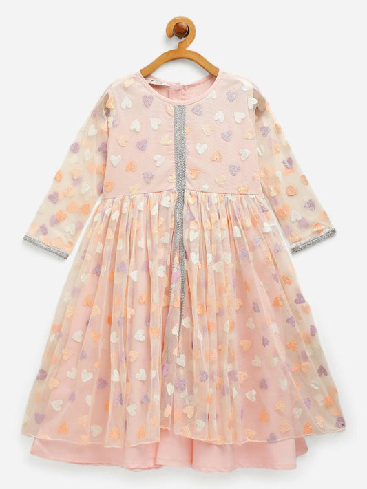 Ahalyaa Pink Net Glitter Print kids Dress For Girls | Swadesiicart