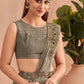 Green Satin Embroidered Ready To Wear Saree With Unstitched Blouse Piece - Nandika | Swadesiicart