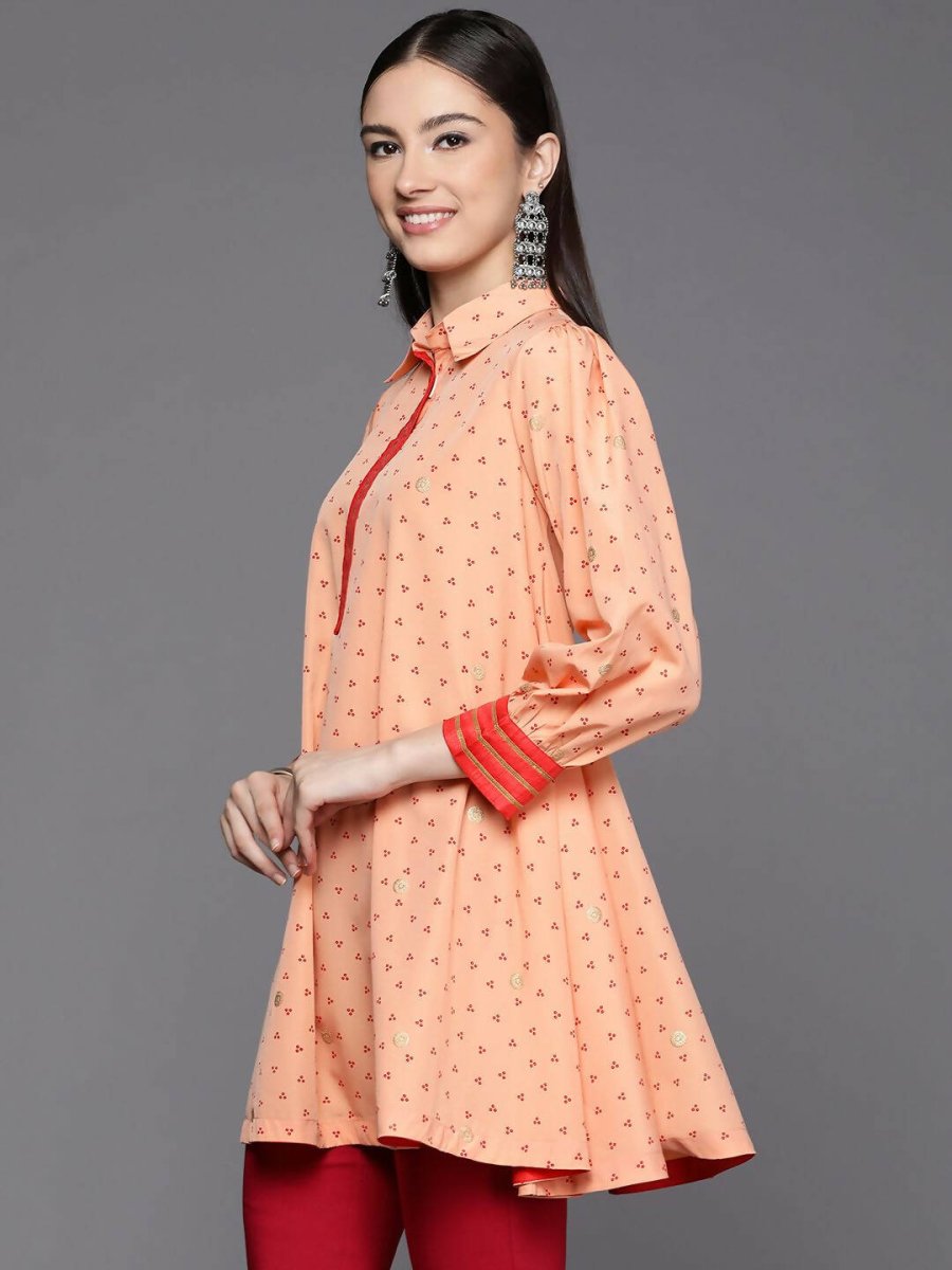 Ahalyaa Women Peach Crepe Printed Tunic | Swadesiicart