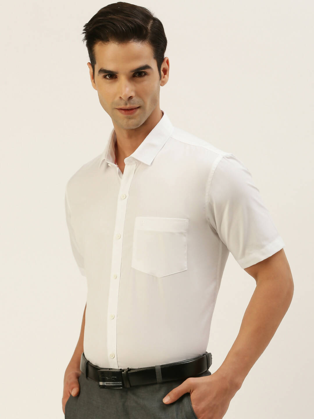 Ramraj Cotton Mens Half Sleeve Formal Poly Cotton White Shirt | Swadesiicart