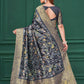 Blue Tussar Silk Jacquard Abstract Digital Print Saree with Unstitched Blouse - Mohira