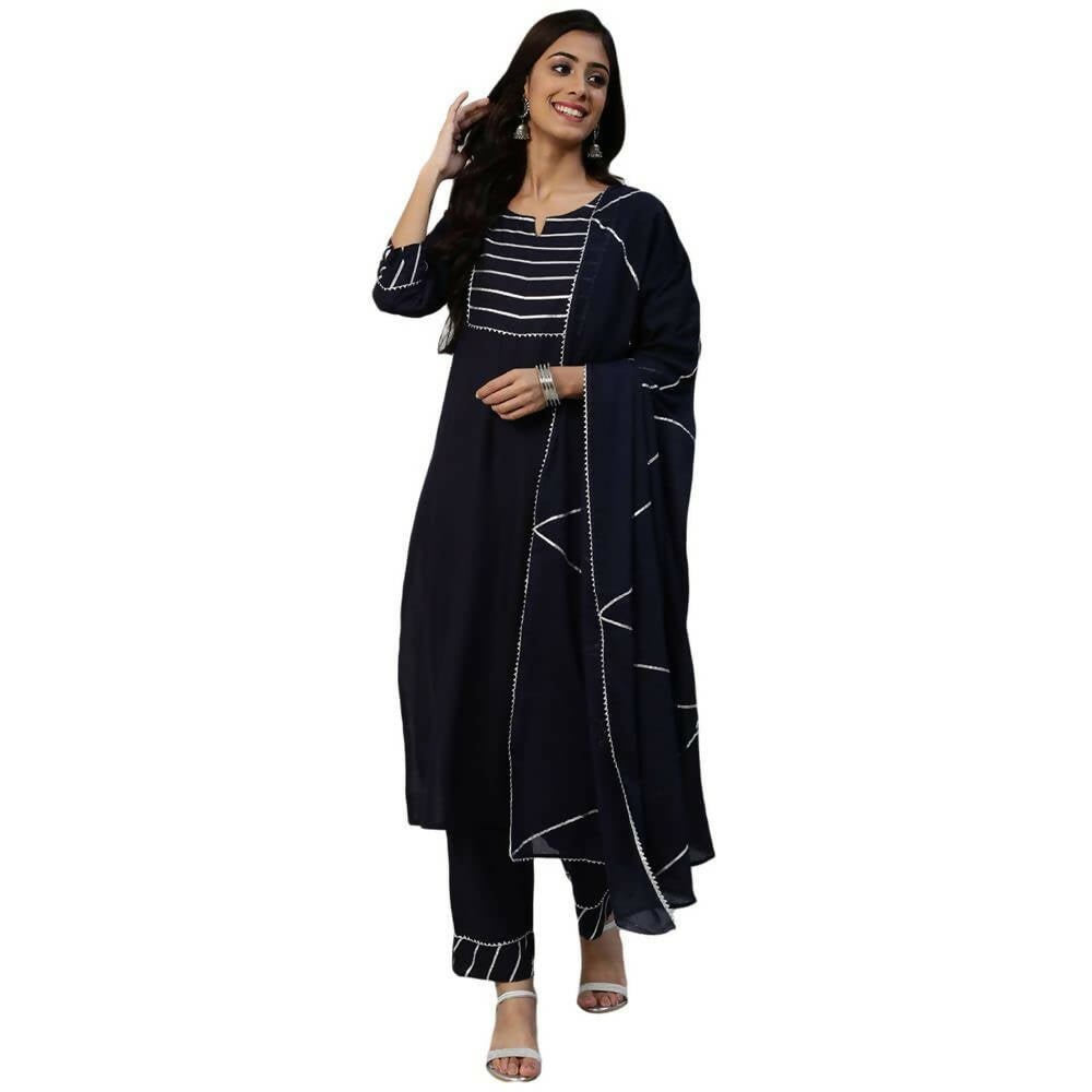 Anubhutee Women's Navy Kurta Trouser with Dupatta Set | Swadesiicart