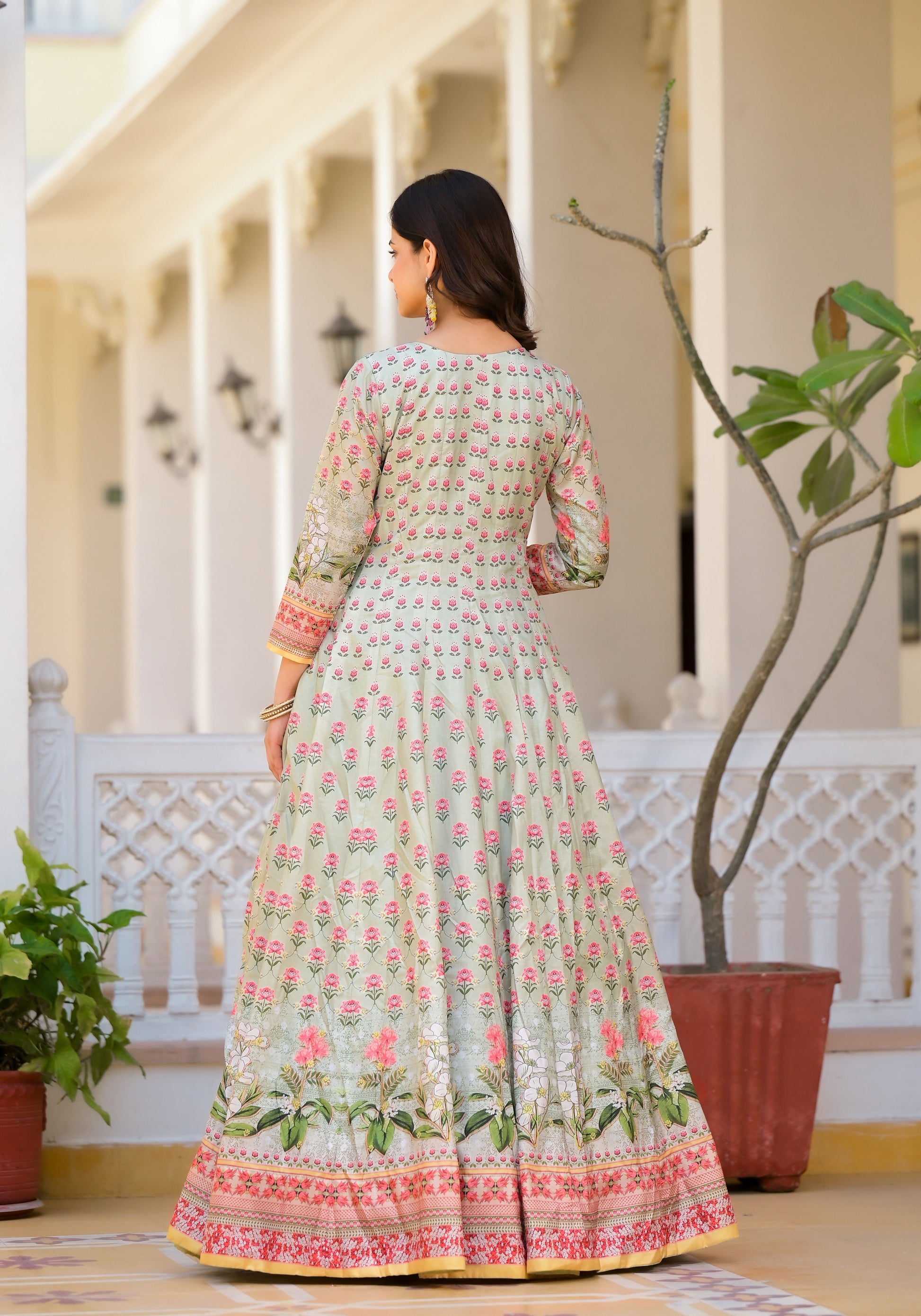 Partywear Designer Pista Dola Silk Anarkali suit with Dupatta - Samyukta - Swadesiicart