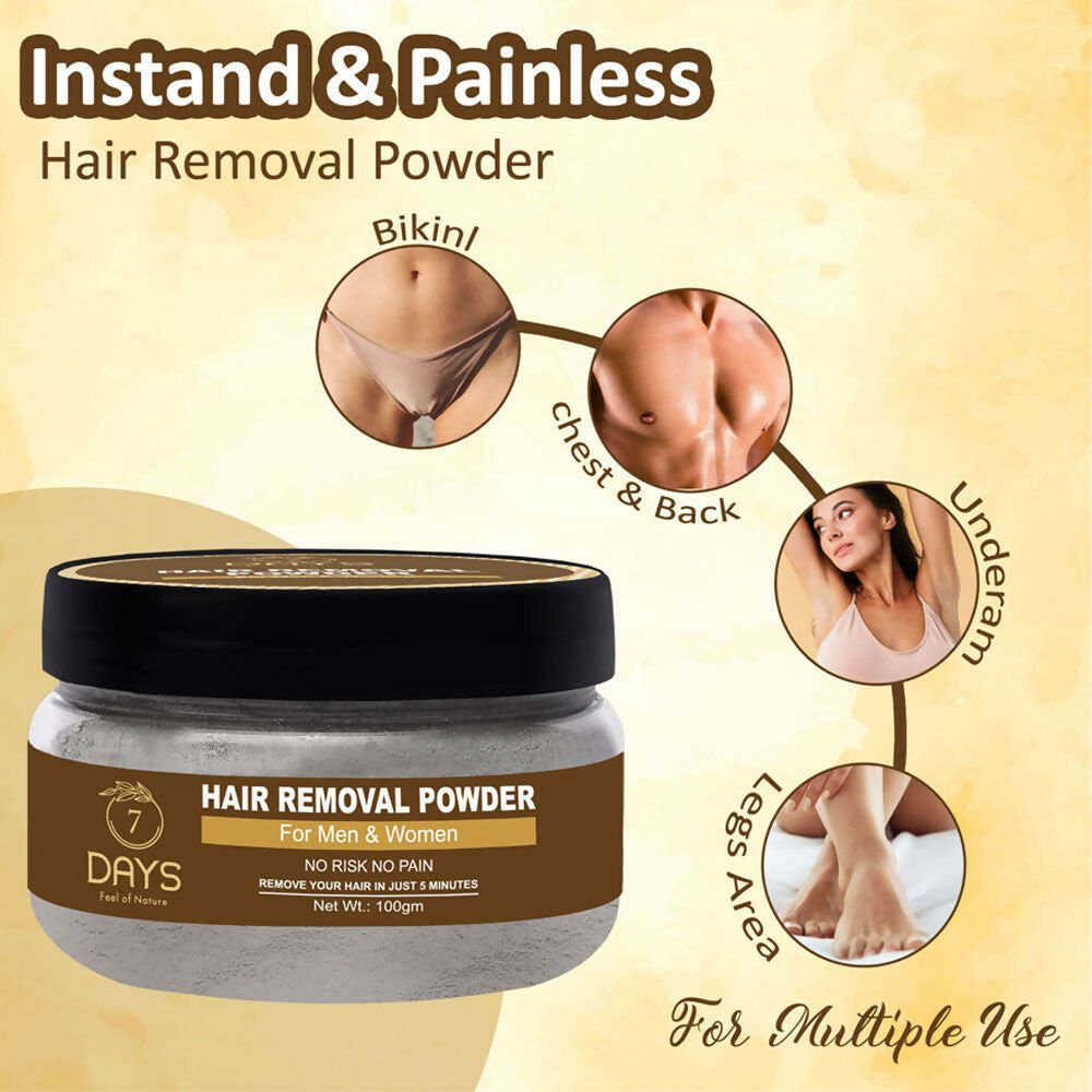 7 Days Pure Hair Removal Powder Three in one Use For Powder D-Tan Skin, Removing Hair Cream - Swadesiicart
