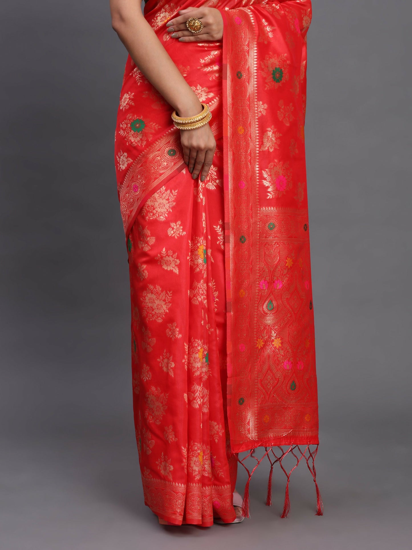 Astita Banarasi Silk Red Saree | Swadesiicart