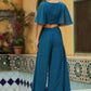 Janasya Teal Blue Georgette Yoke Embroidery Co-Ords - Swadesiicart