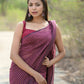 Very Much Indian Designer Pure Cotton Saree With All Over Linear Stripes - Maroon | Swadesiicart